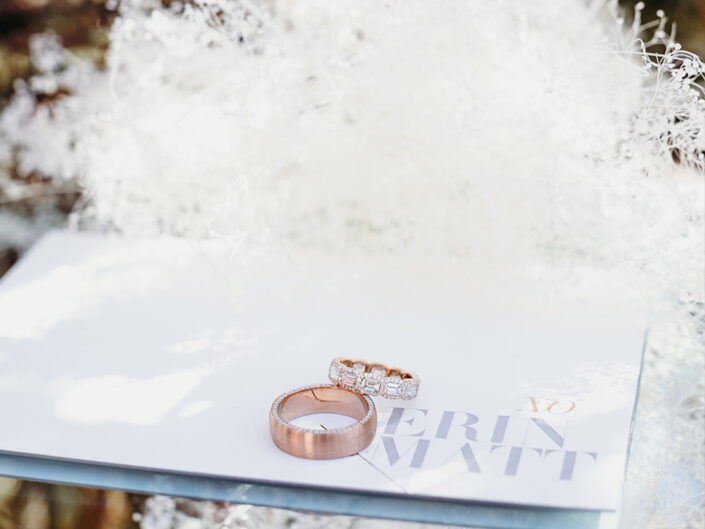 Elegant rose gold wedding bands with a sleek, timeless design.